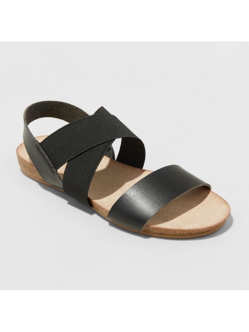 Universal Thread Kerryn Elastic Strap Sandals in Black sz 7 Faux Leather Strappy